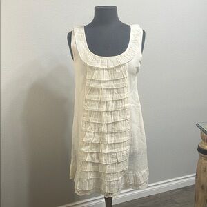 Cream Ruffled Sleeveless Dress